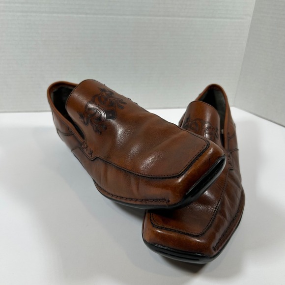 Clarks Mens Brown Leather Square Toe Slip On Loafer Dress Shoes Size 10.5